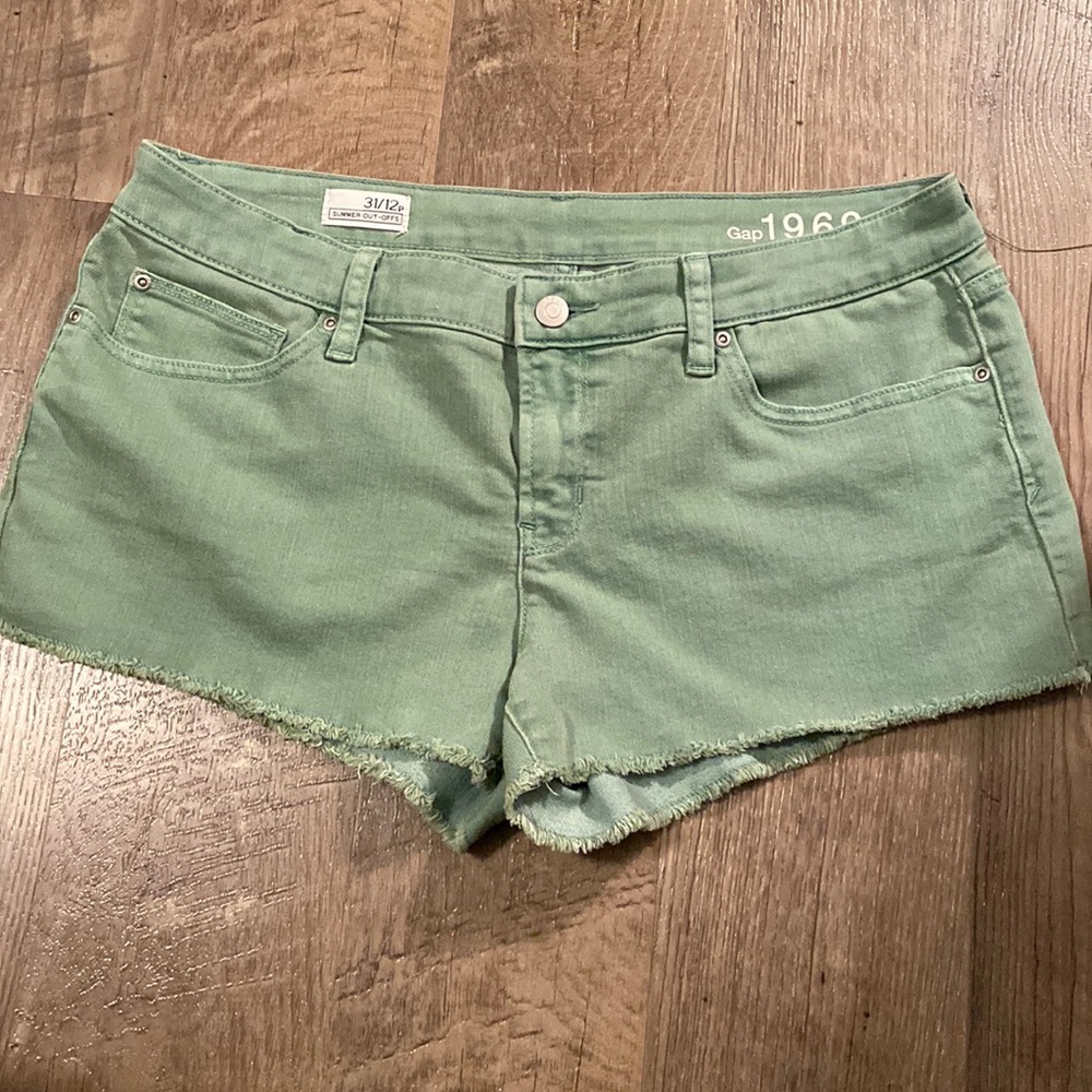 Green cut off Jean shorts, 2” inseam